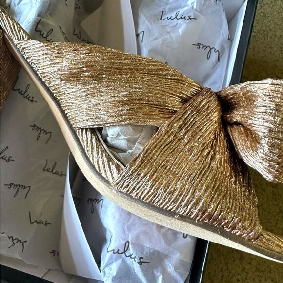 New Lulus Dorothea Rose Gold Crinkle Knotted Bow Heels - Picture 5 of 7